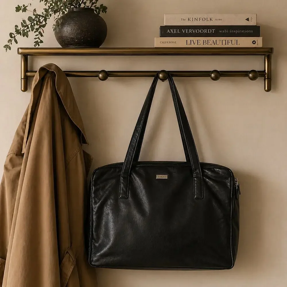 VTG Perlina Buttery Soft Black Leather Briefcase Shoulder Bag 3 Compartments